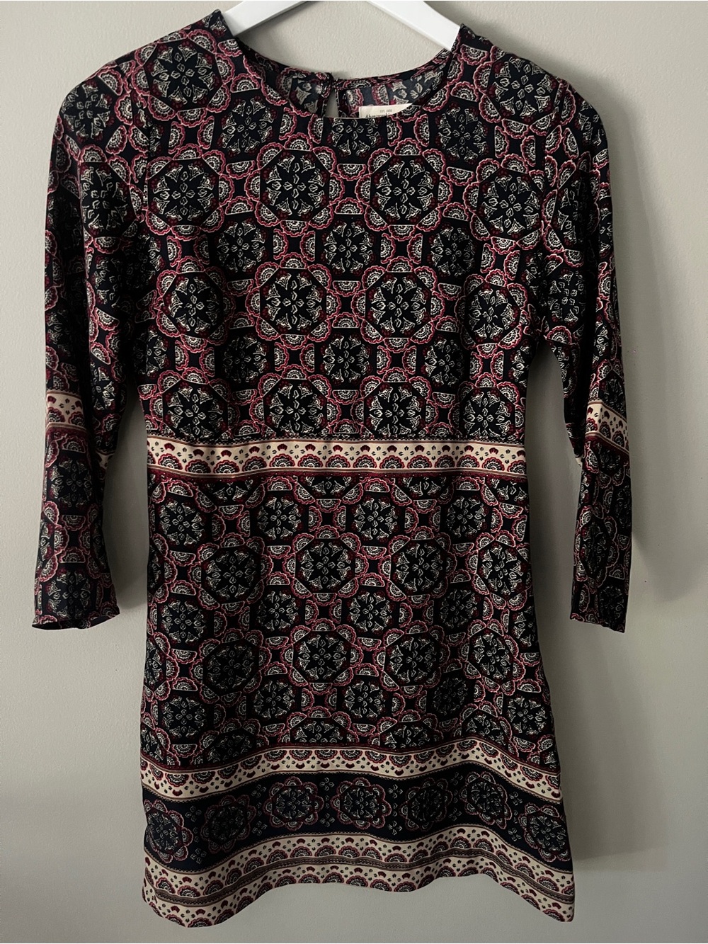 Abercrombie & Fitch Black and Burgundy Printed Long-Sleeve Mini Dress